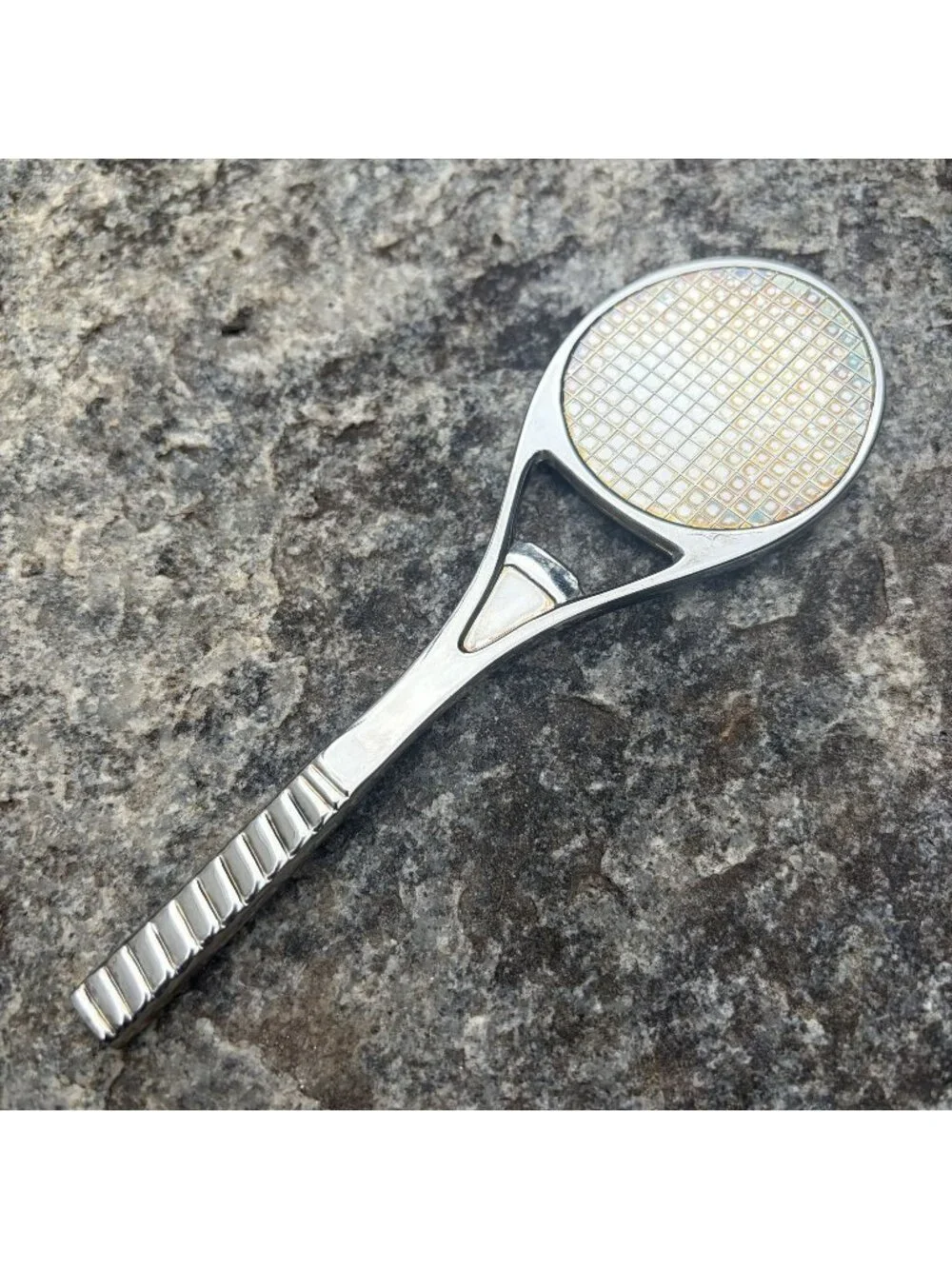 80s Perrier Silver Plated Tennis Racket Bottle Opener Barware Beer Retro VTG